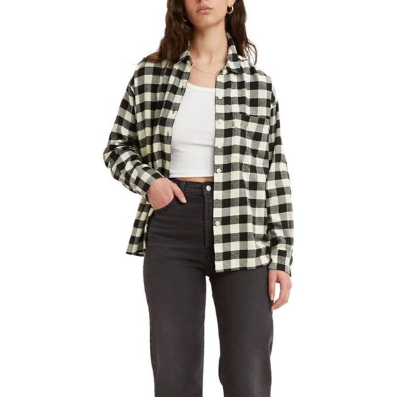 Levi's Trendy Plus Size Davy Cotton Flannel Shailene Plaid Meadow Mist - Picture 1 of 2